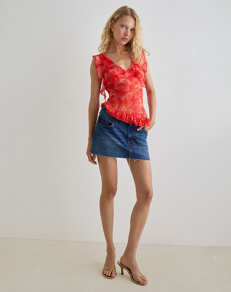 Image de Iravela Asym Top in Paisley Chiffon Red