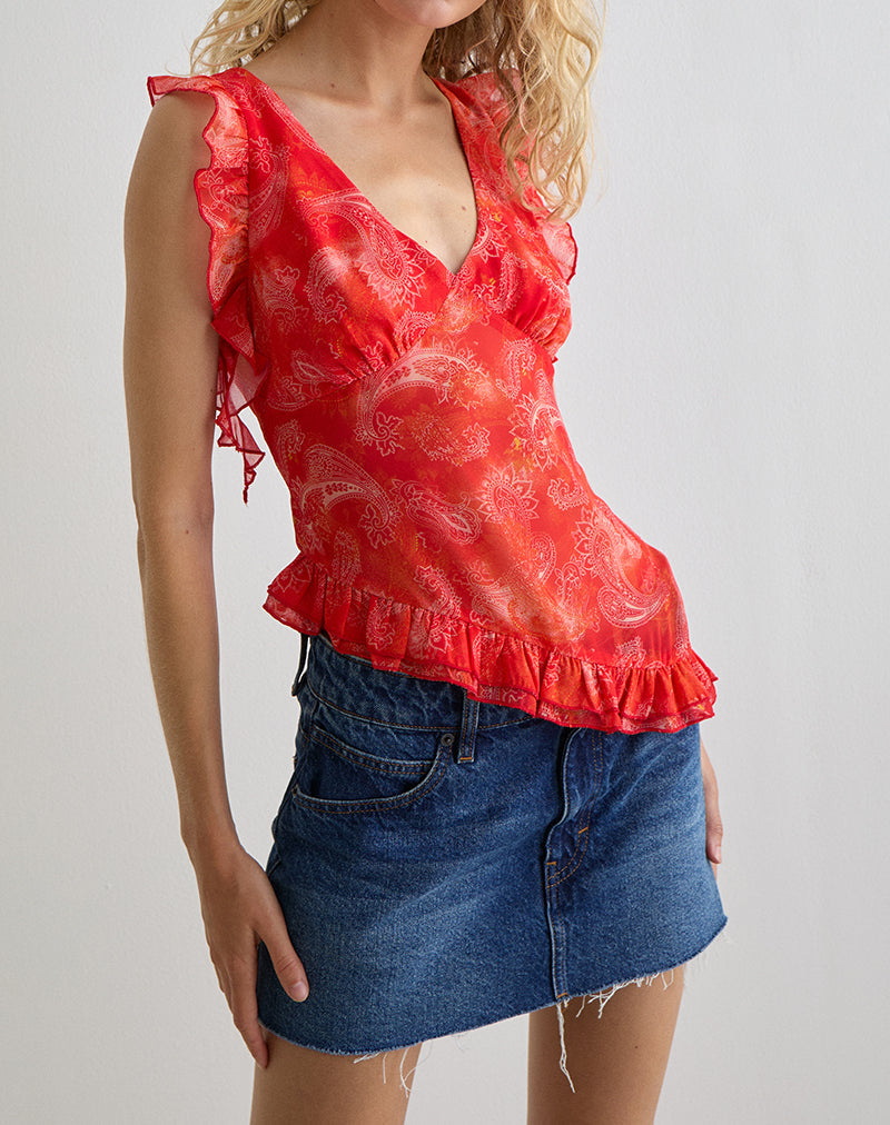 Image de Iravela Asym Top in Paisley Chiffon Red
