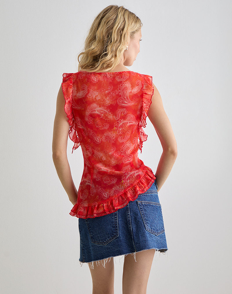 Image de Iravela Asym Top in Paisley Chiffon Red
