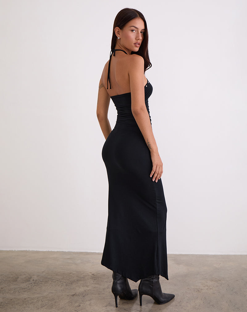 Image of Ishikawa Asymmetric Maxi Dress with Eyelets in Black