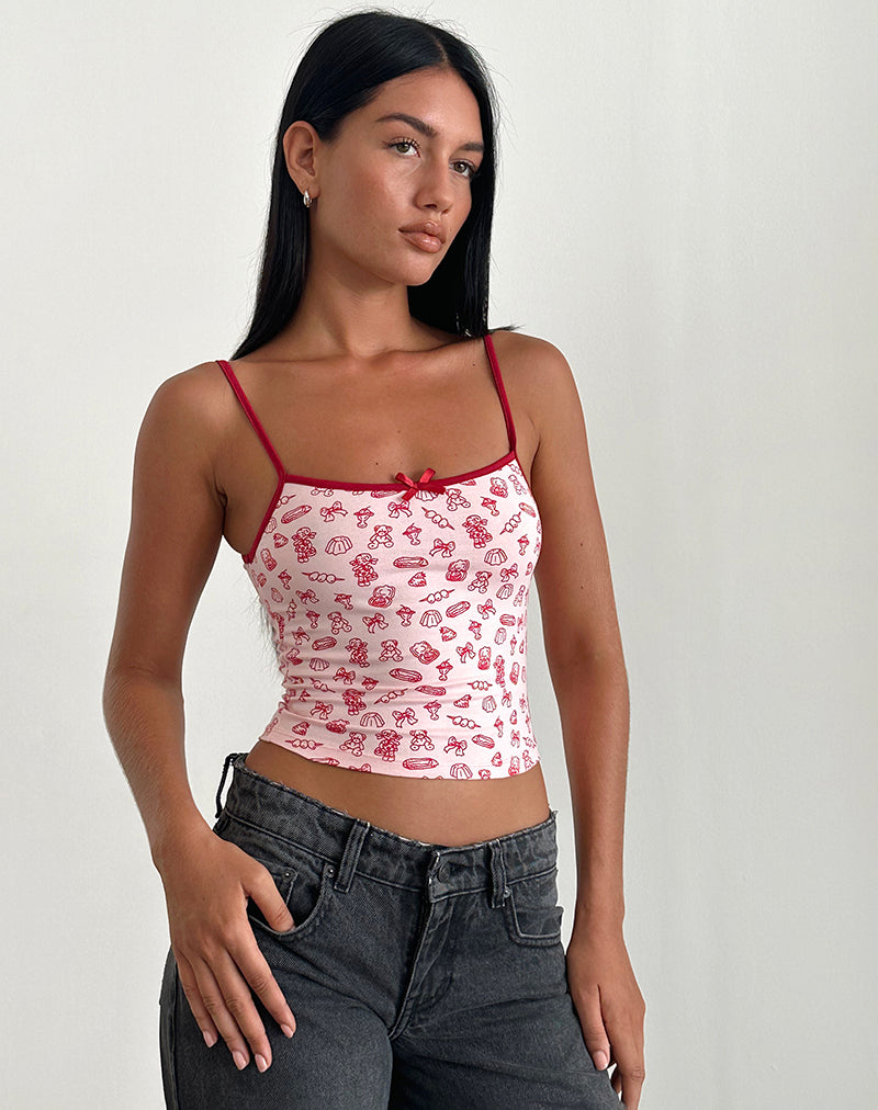 image de Isna Cami Top in Girlie Print with Red Binding