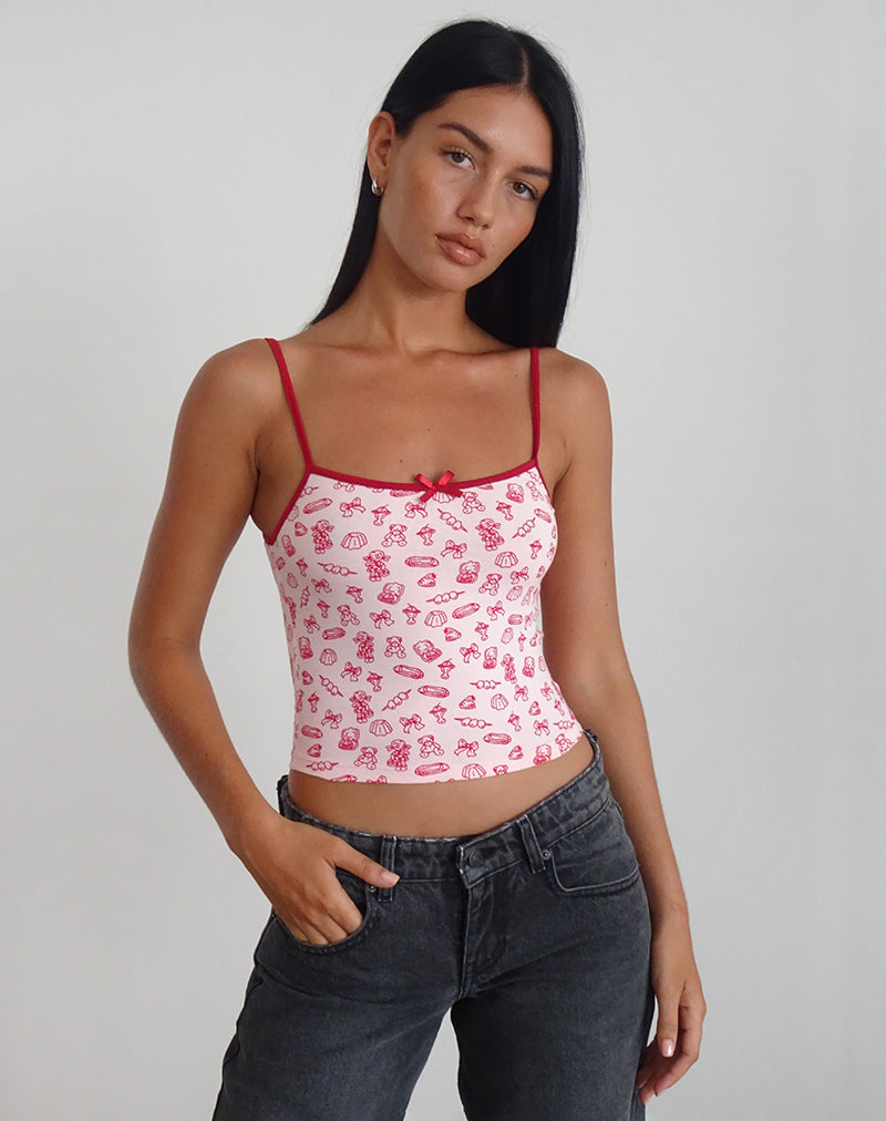 image de Isna Cami Top in Girlie Print with Red Binding