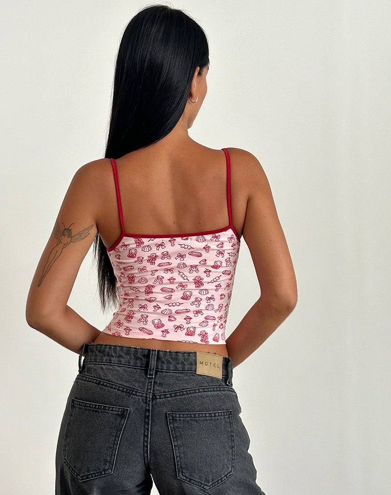 image de Isna Cami Top in Girlie Print with Red Binding