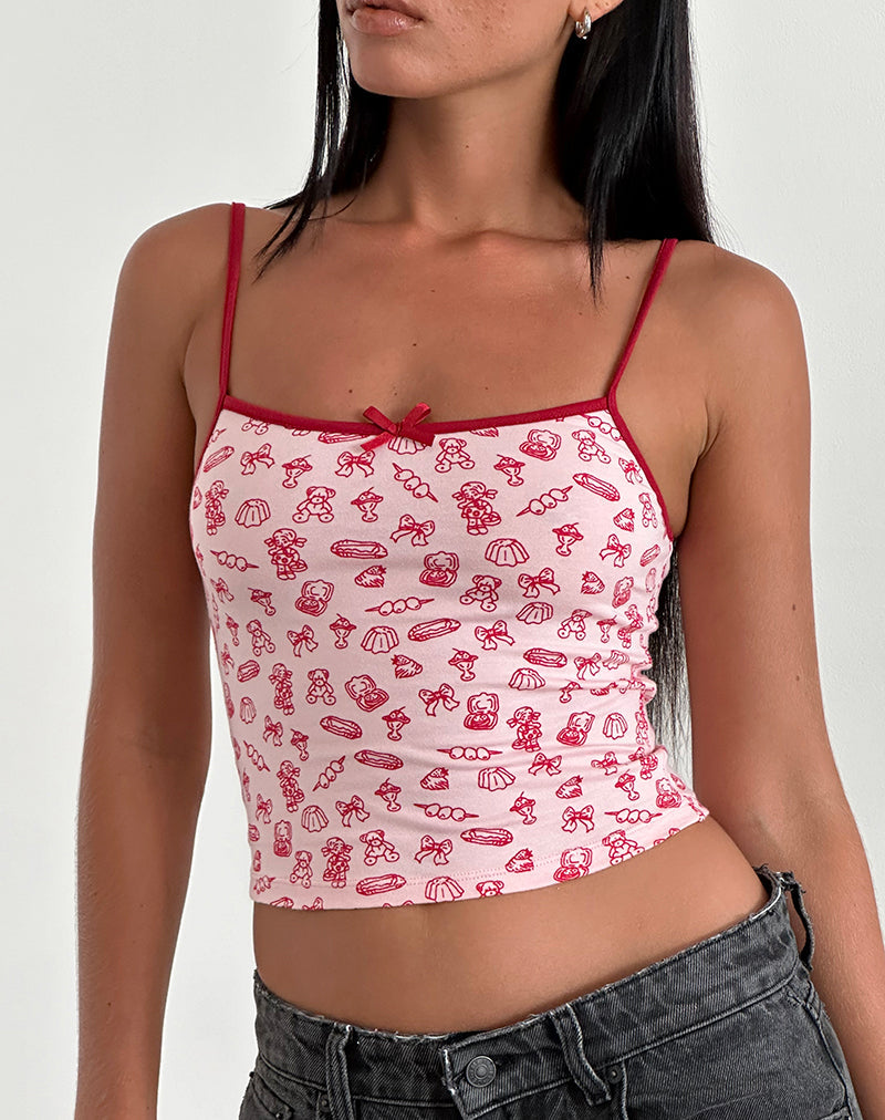 image de Isna Cami Top in Girlie Print with Red Binding