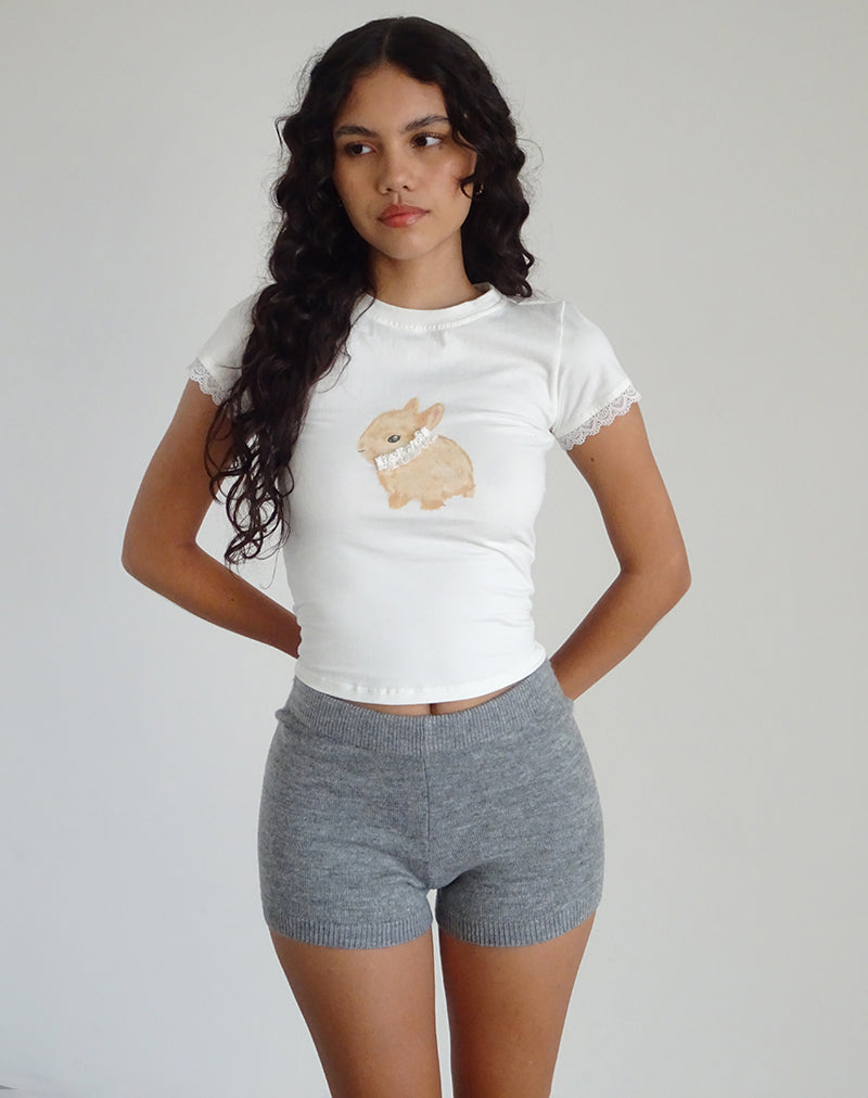 T-shirt Izzy Baby en blanc cassé avec imprimé lapin