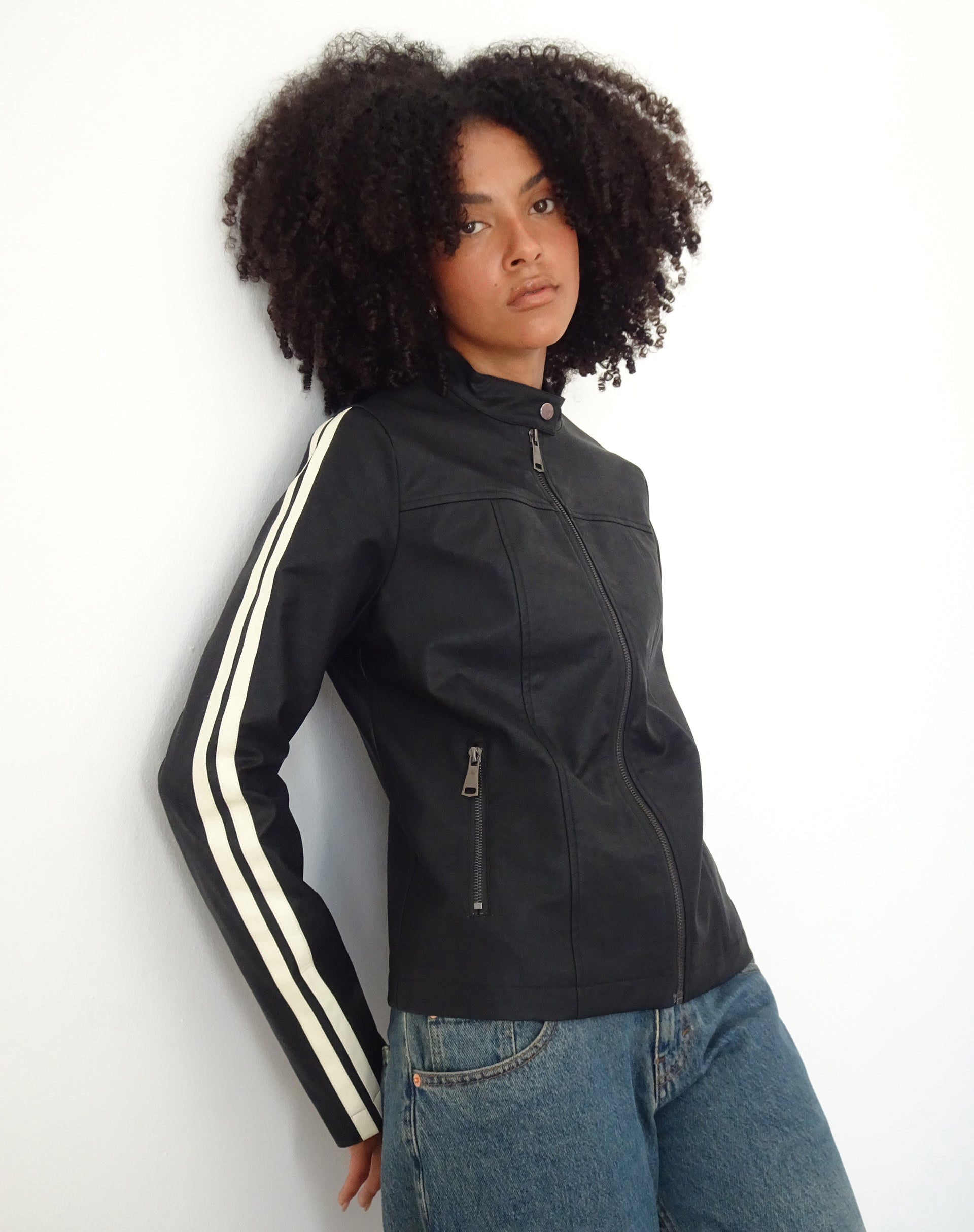 Image de Jacquie Zip Up Biker Jacket in PU Black