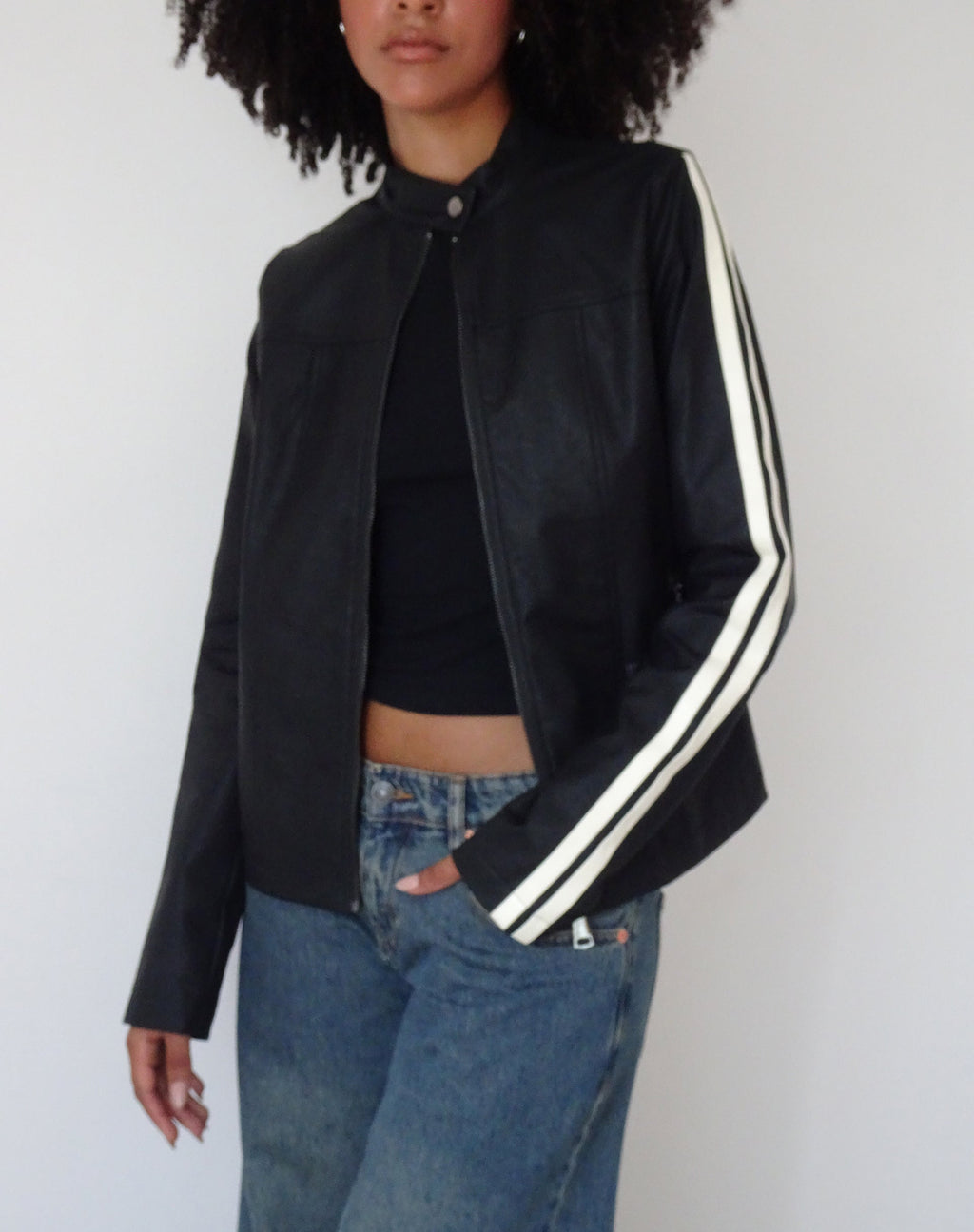 Veste de motard zippée Jacquie en PU noir