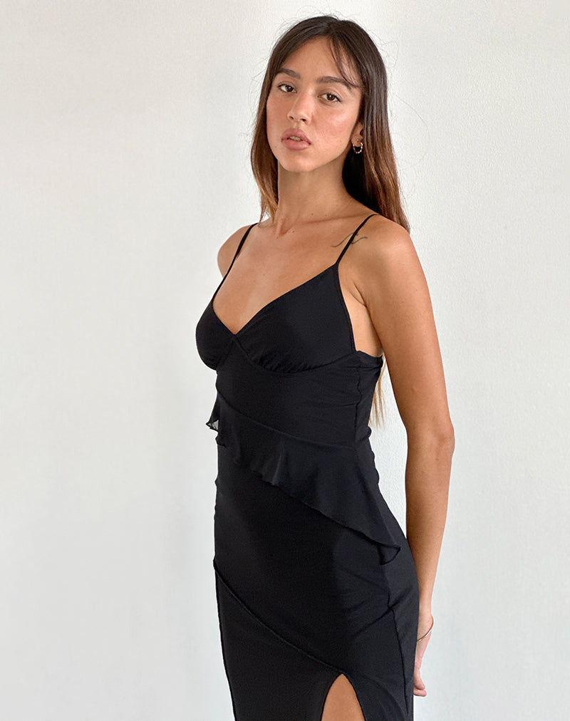 image de Jacy Ruffle Midi Dress in Mesh Black