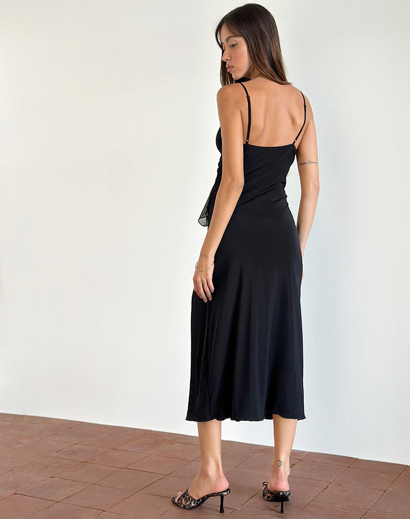 image de Jacy Ruffle Midi Dress in Mesh Black
