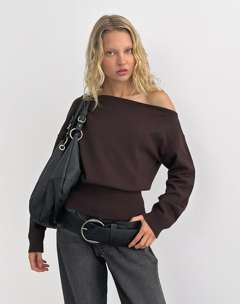 Pull asymétrique Jalira en brun