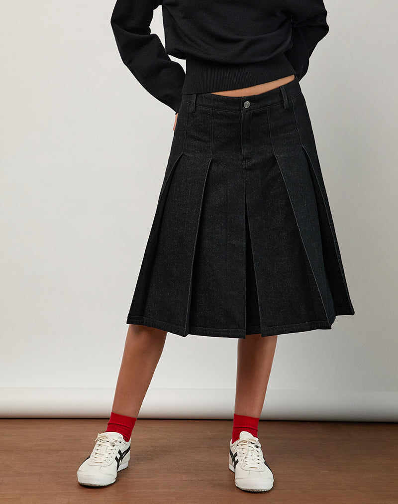 Jupe midi Sanjani, chambray foncé