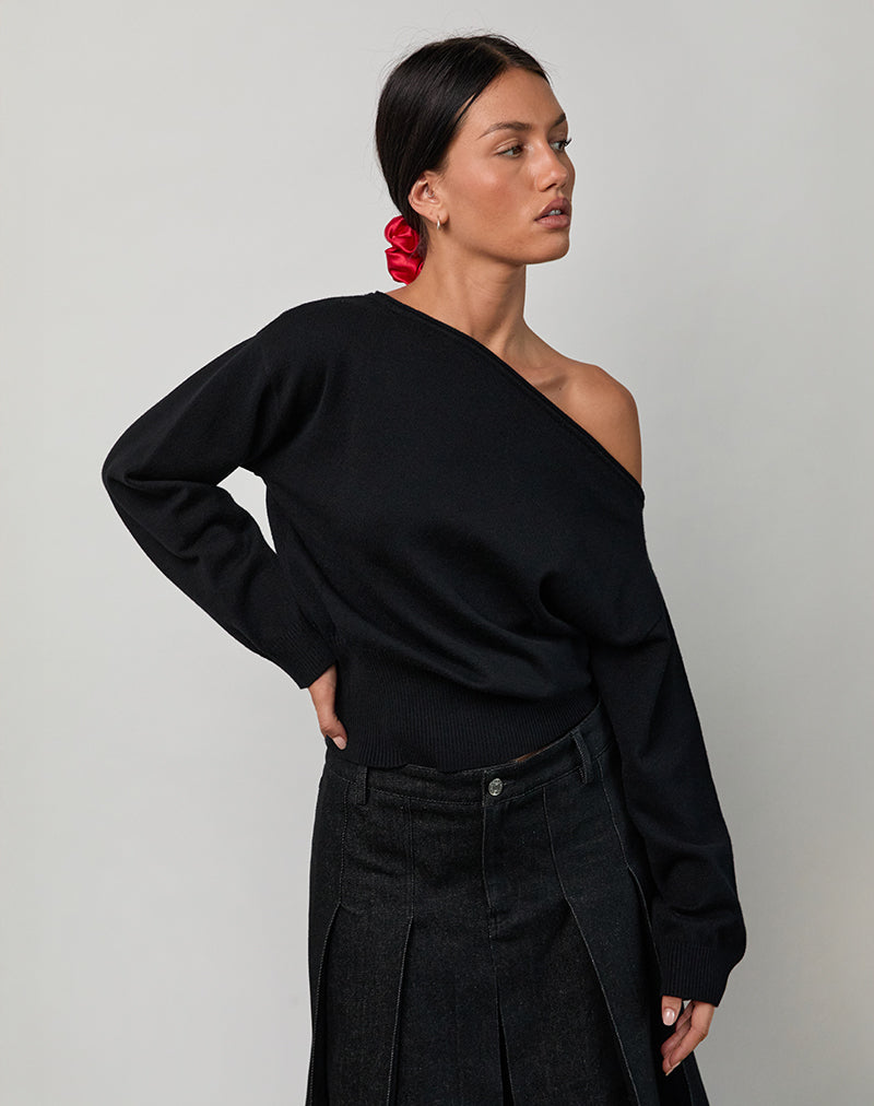Jalira - Pull asymétrique à rayures noir