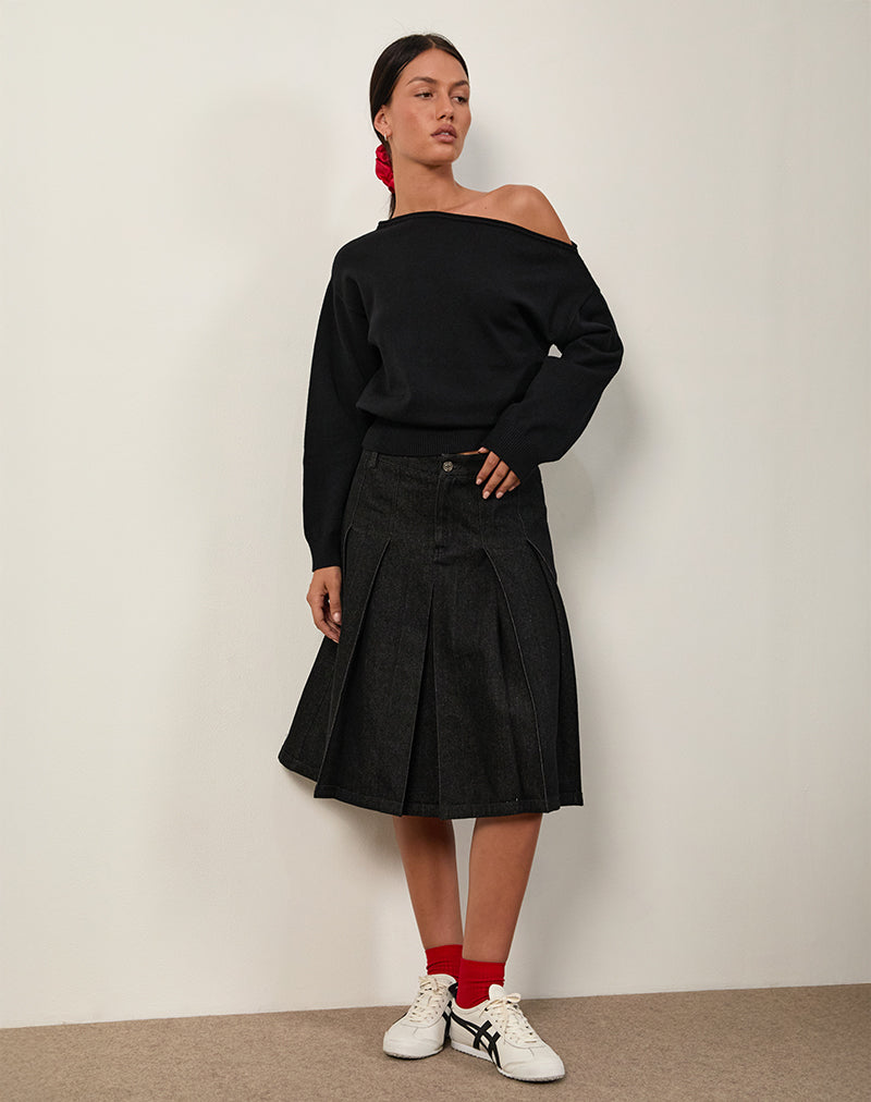 Jupe midi Sanjani, chambray foncé