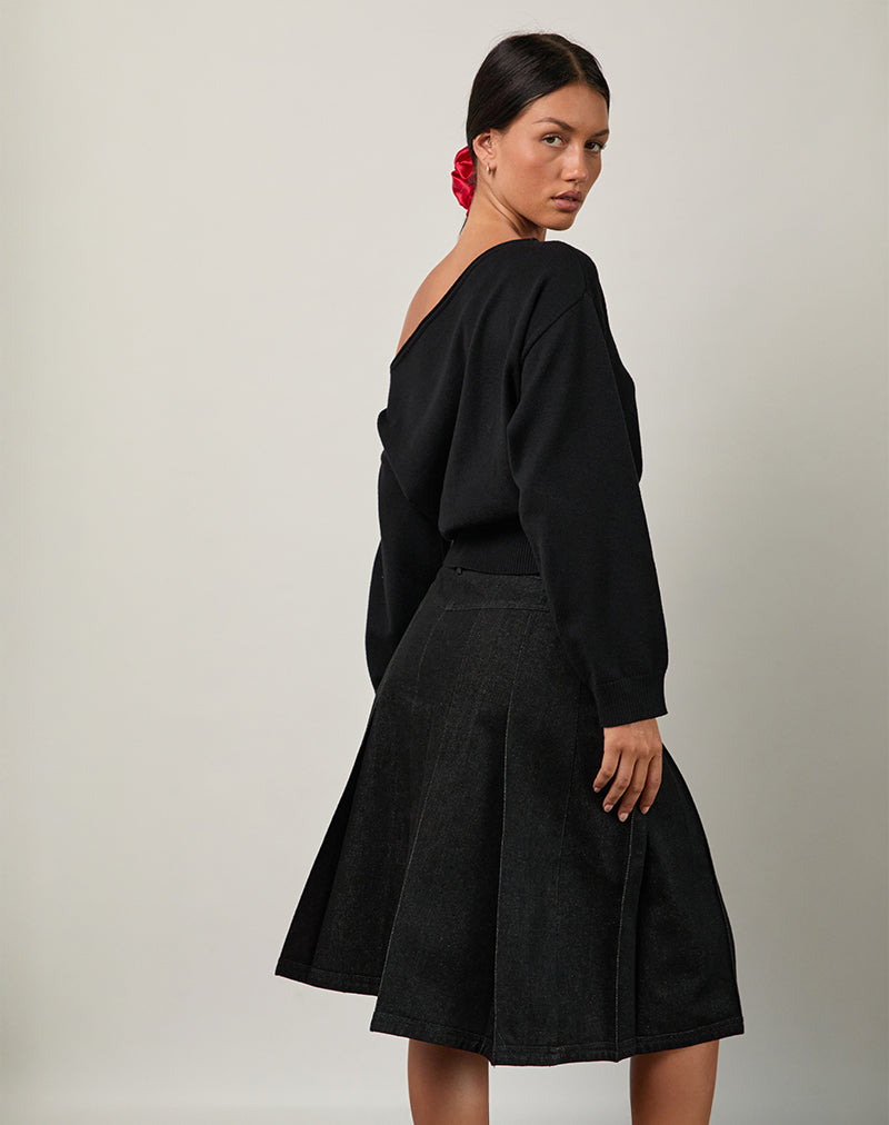 Image de la jupe midi Sanjani en chambray foncé