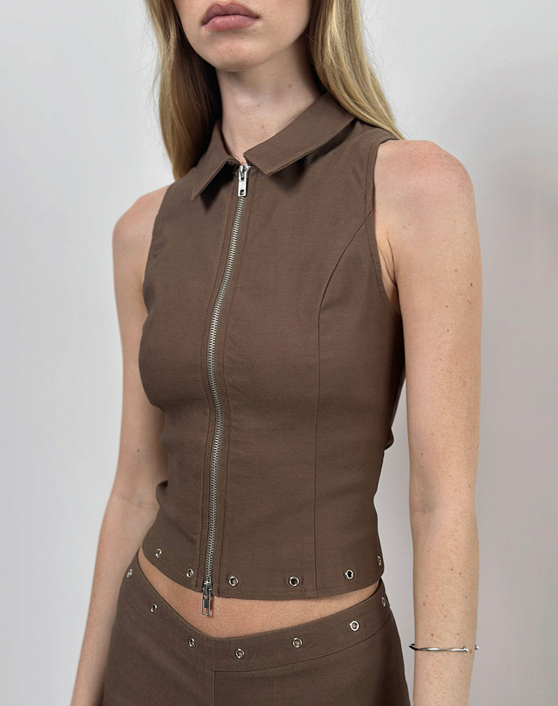 Gilet clouté Janae en brun tailleur