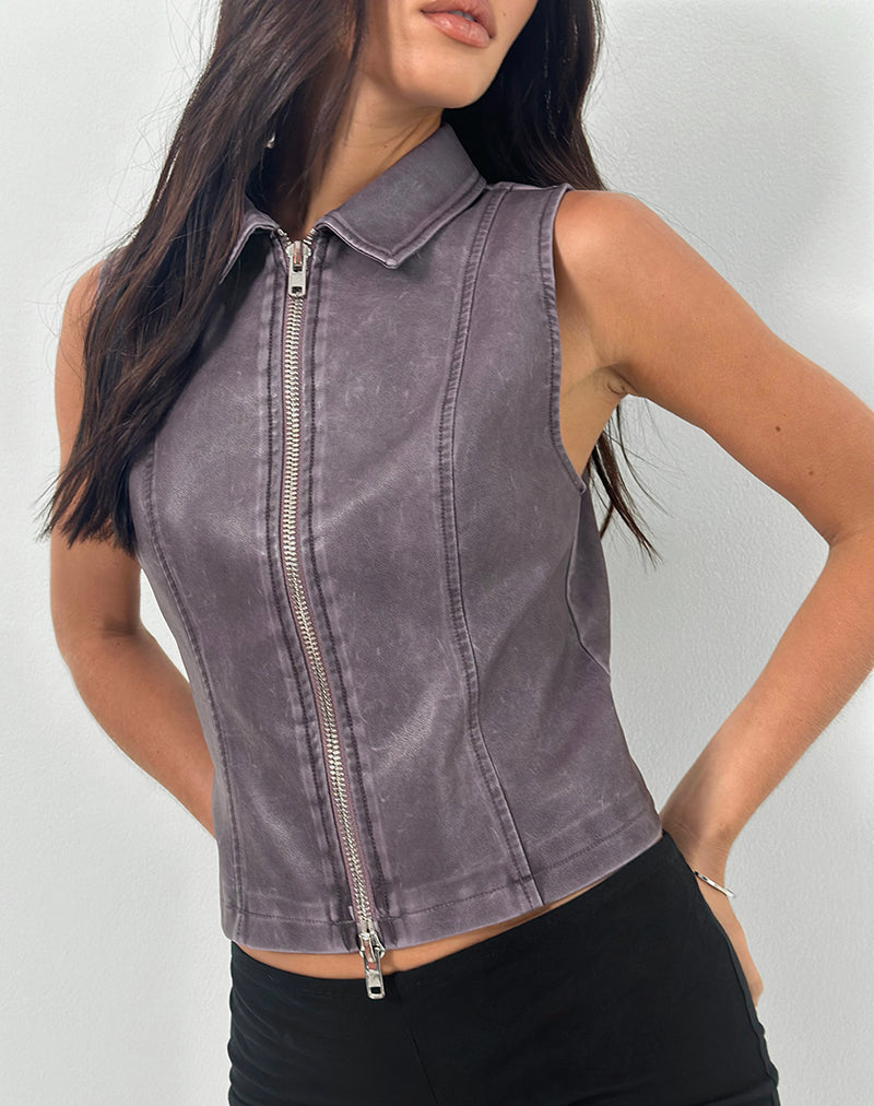 Gilet Janae en PU délavé prune