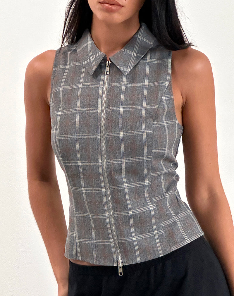 Image de Janae Zip Vest Top in Grey Check