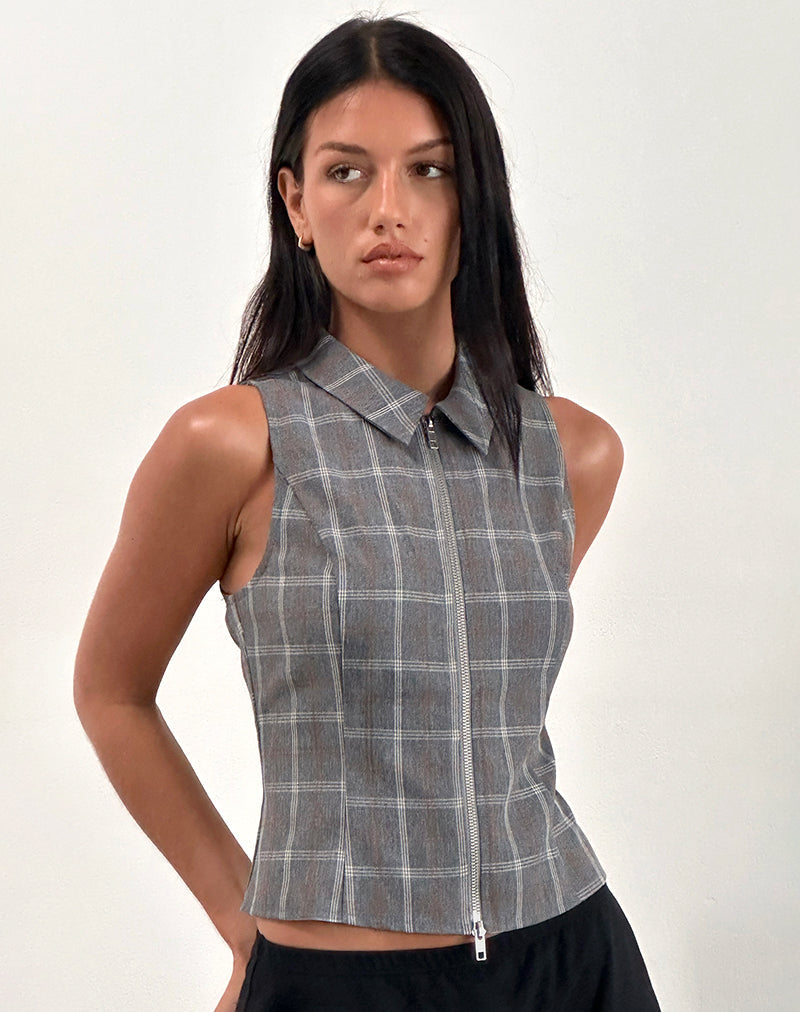 Gilet zippé Janae à carreaux gris