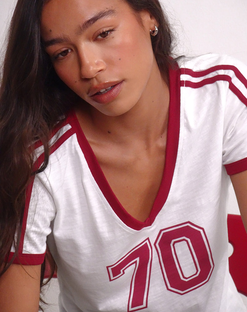 Image de Janan Top en Off White avec Adrenaline Red Binding