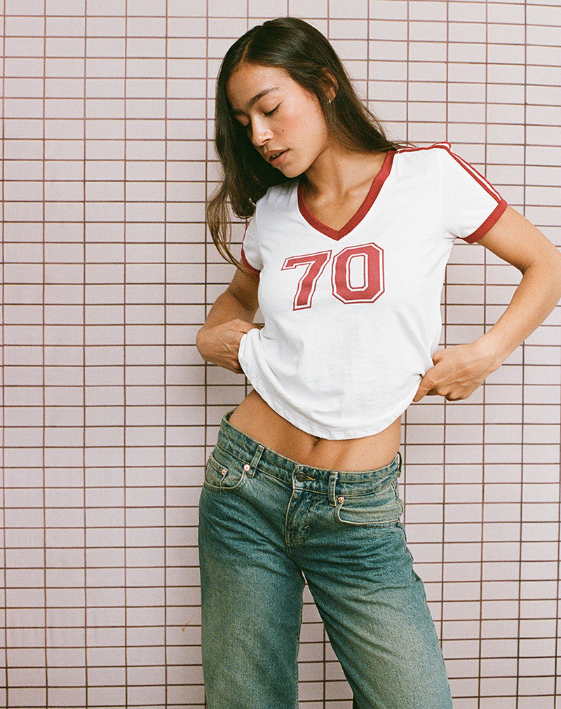 Image de Janan Top en Off White avec Adrenaline Red Binding