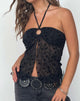 image de Janar Halterneck Top in Black Dainty Floral Flock
