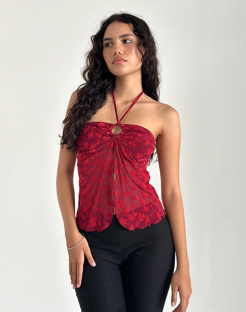Janar - Top dos nu - Grunge Flower Flock Red
