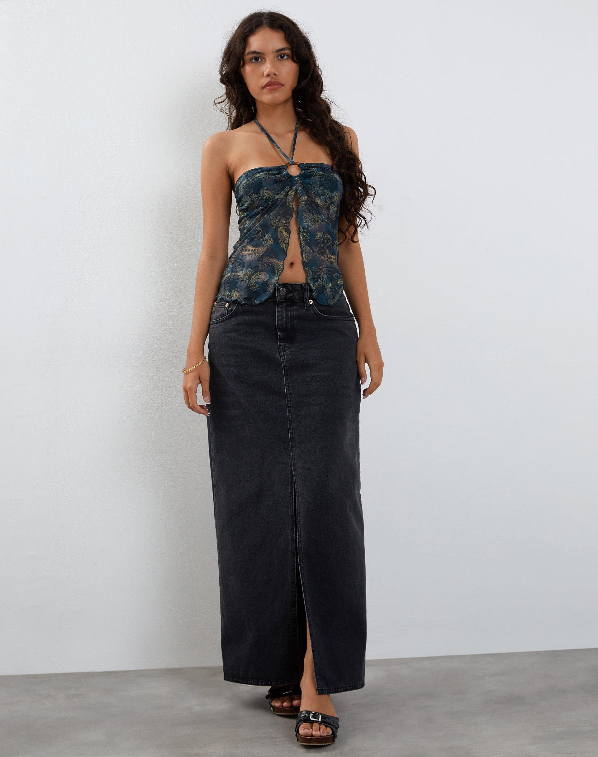 Image of Janar Halterneck Top in Tonal Pasiley Blue