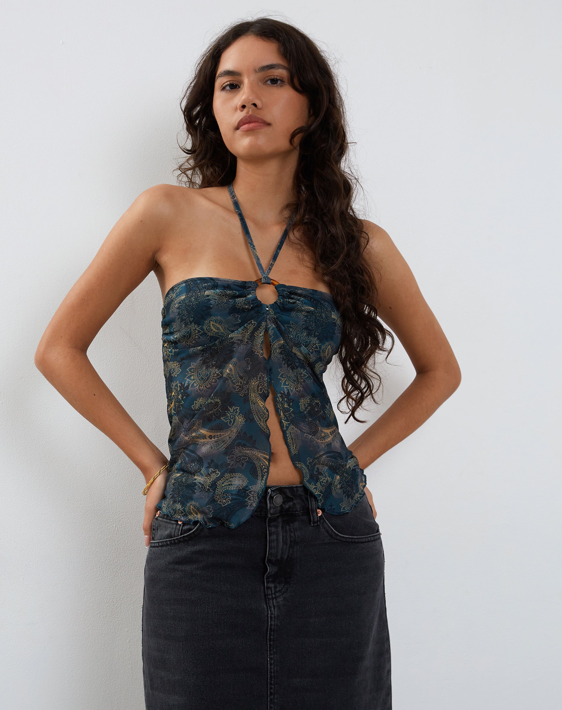 Image of Janar Halterneck Top in Tonal Pasiley Blue