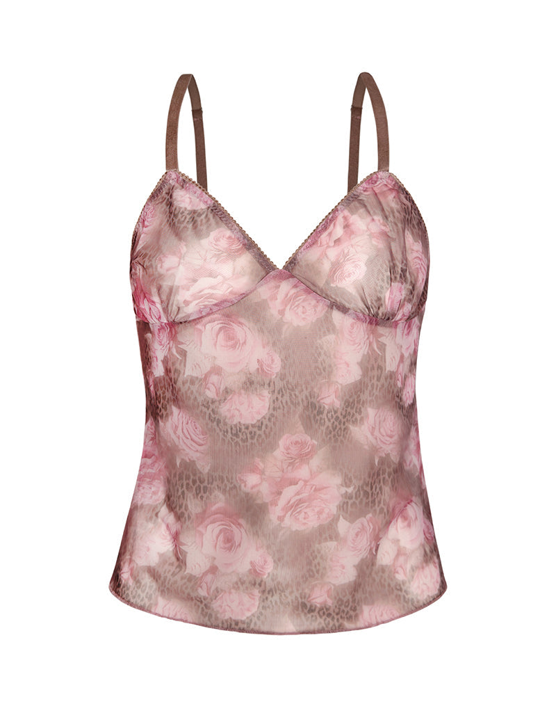 Image de Janari Cami Top in Mesh Rose Leopard