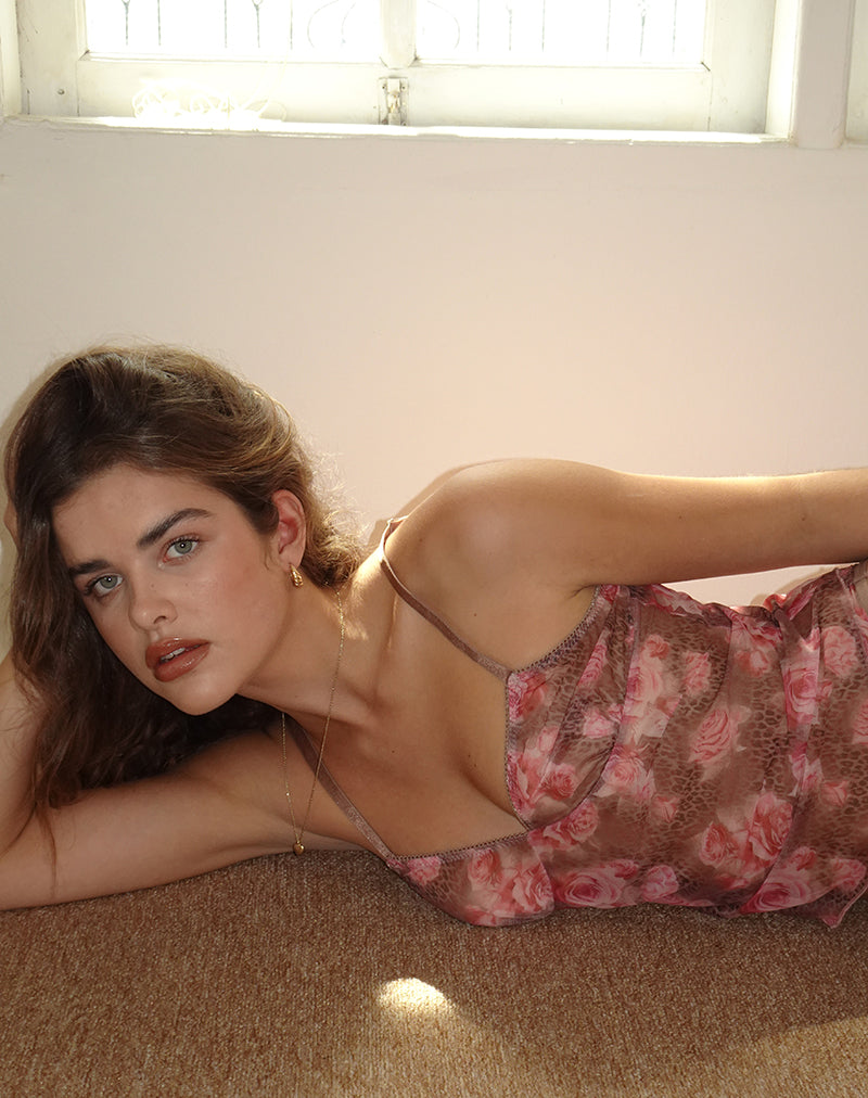 Image de Janari Cami Top in Mesh Rose Leopard