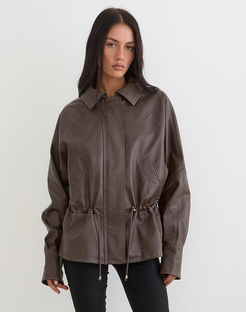 Veste Jannik en PU marron foncé