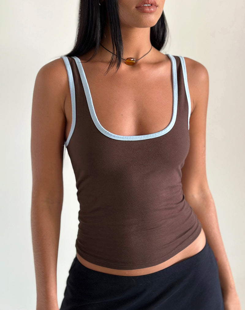 Image de Jastiya Top in Brown with Nantucket Blue Binding