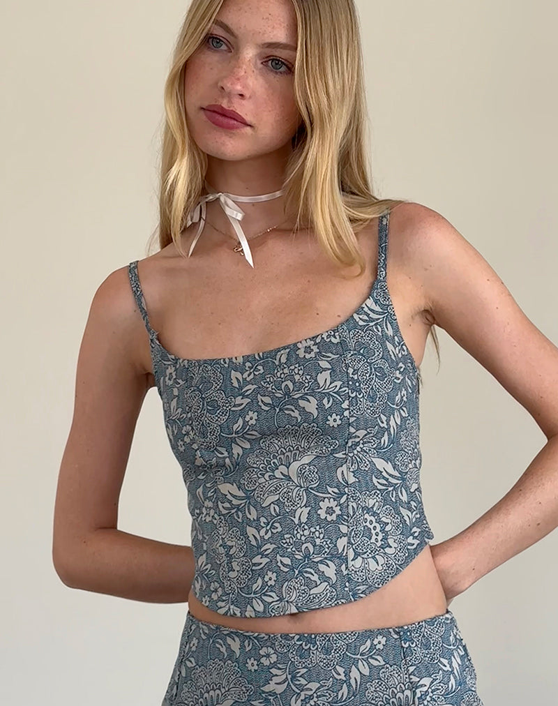 Image de Jatemi Corset Top in Blue Ornate Print