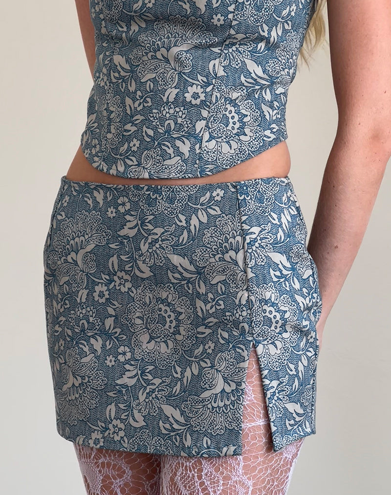 Minijupe Pravara, bleu, imprimé orné