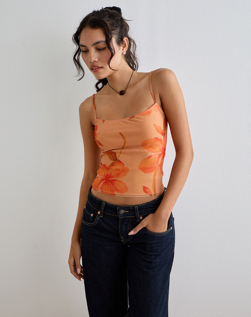 Image de Jefita Cami Top in Watercolour Hibiscus Orange