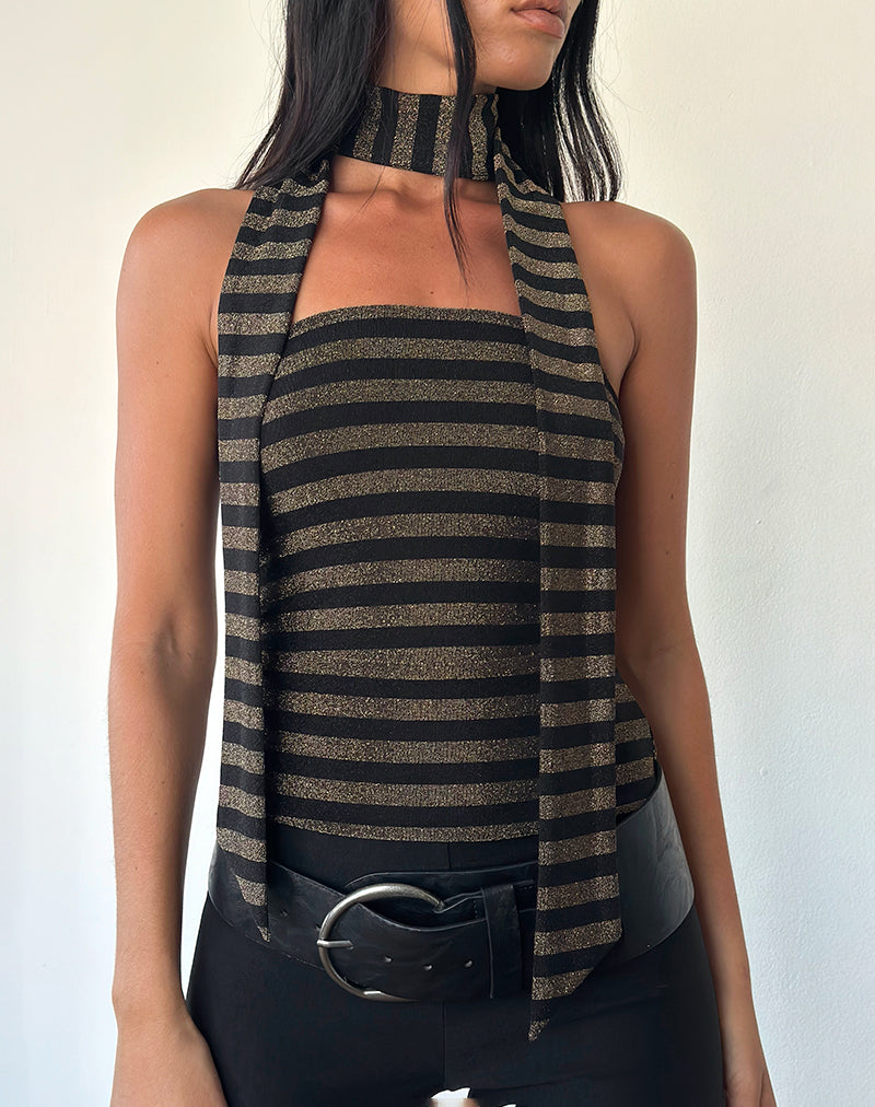 Ensemble top et écharpe Jeldia en Lurex Gold Stripe