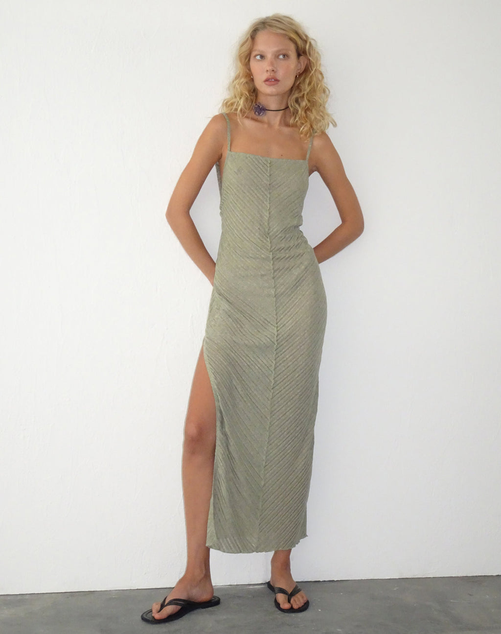 Robe midi en maille Jenaya, sauge