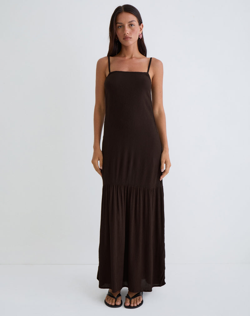 Jenesis Maxi Dress in Crinkle Bitter Chocolate (Robe longue en chocolat amer)
