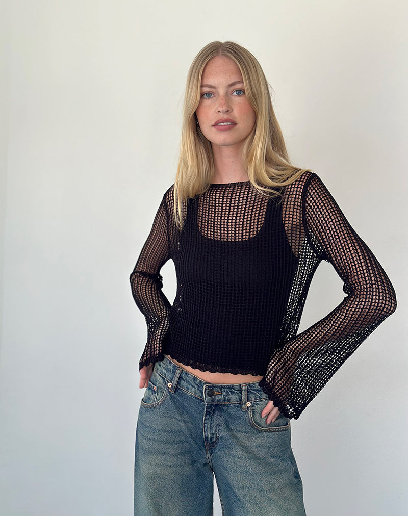 Pull Jessamyn en maille ouverte, noir