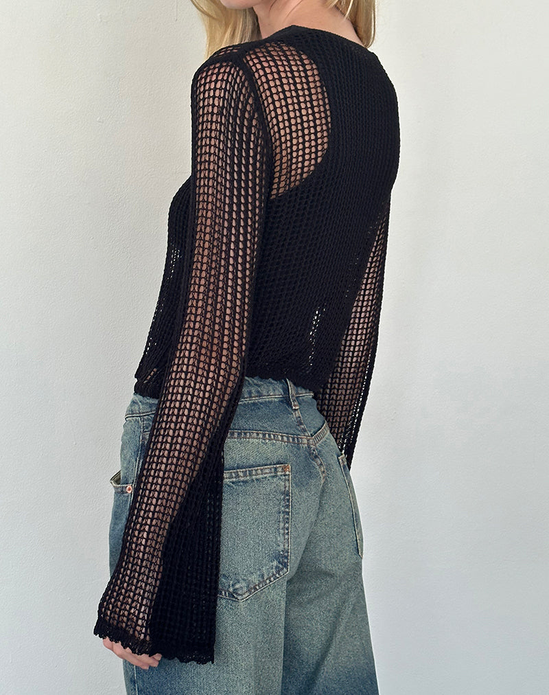 Pull Jessamyn en maille ouverte, noir