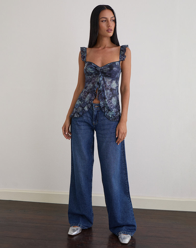 Image de Jibola Top in Mesh Arty Flowers Dark Blue