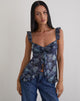 Image de Jibola Top in Mesh Arty Flowers Dark Blue