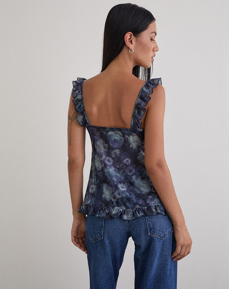 Image de Jibola Top in Mesh Arty Flowers Dark Blue