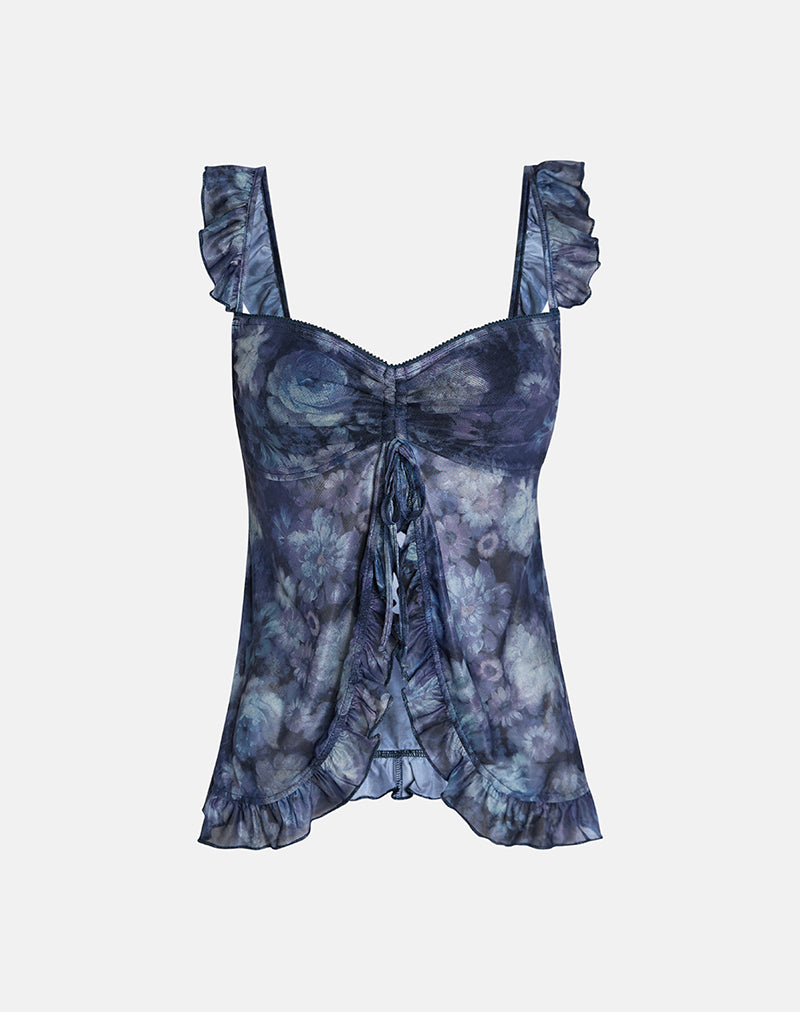 Image de Jibola Top in Mesh Arty Flowers Dark Blue
