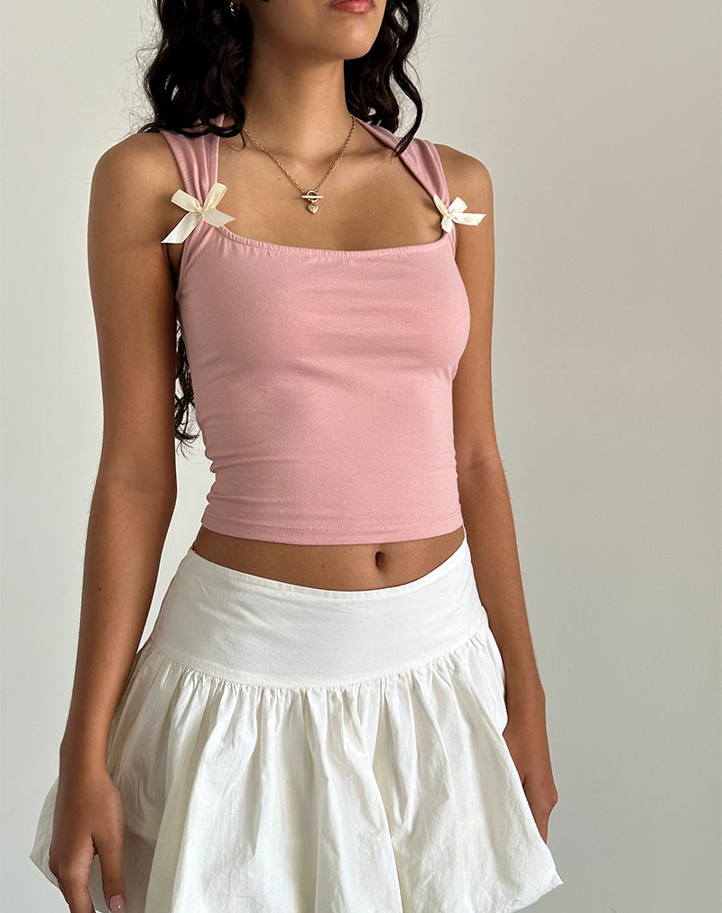 Jiniso Crop Top en Pink Lady avec nœuds ivoires