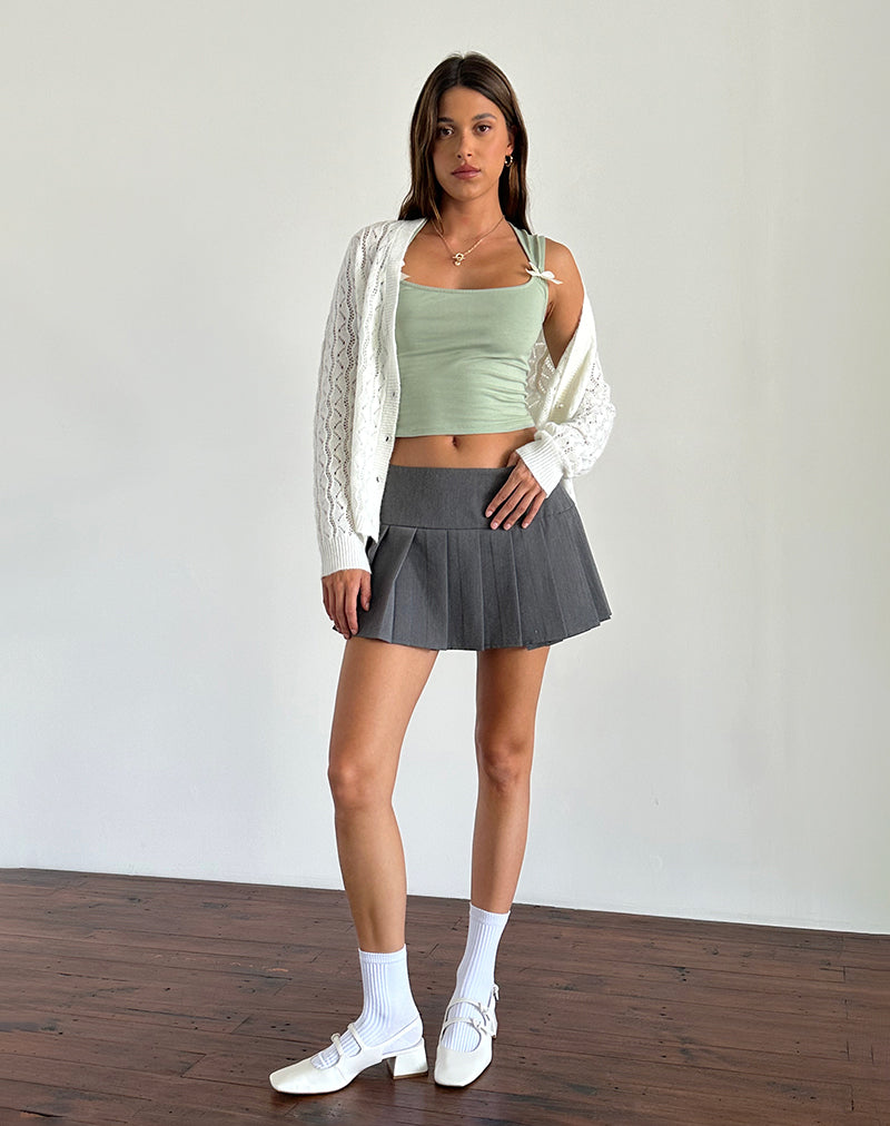 Jiniso Crop Top in Sage with Ivory Bows (Top court en sauge avec nœuds en ivoire)