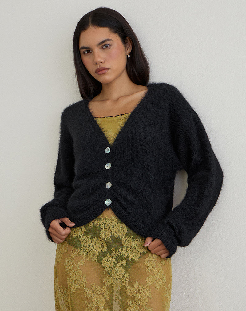 Jiyo Cardigan froncé en tricot noir