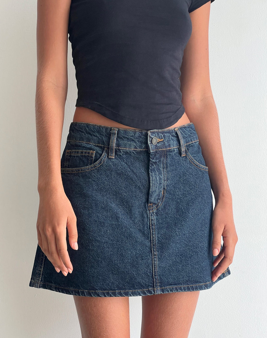 Mini jupe ligne A, denim indigo