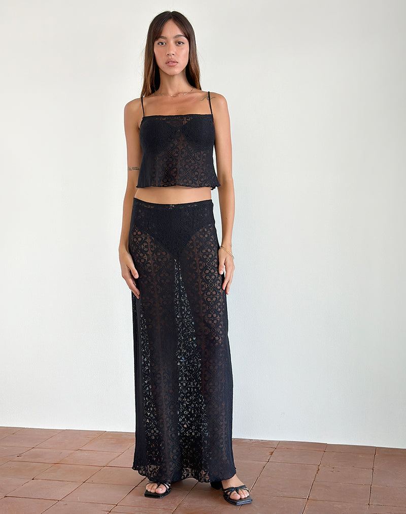 Image de la jupe longue Layla en dentelle Clover Black