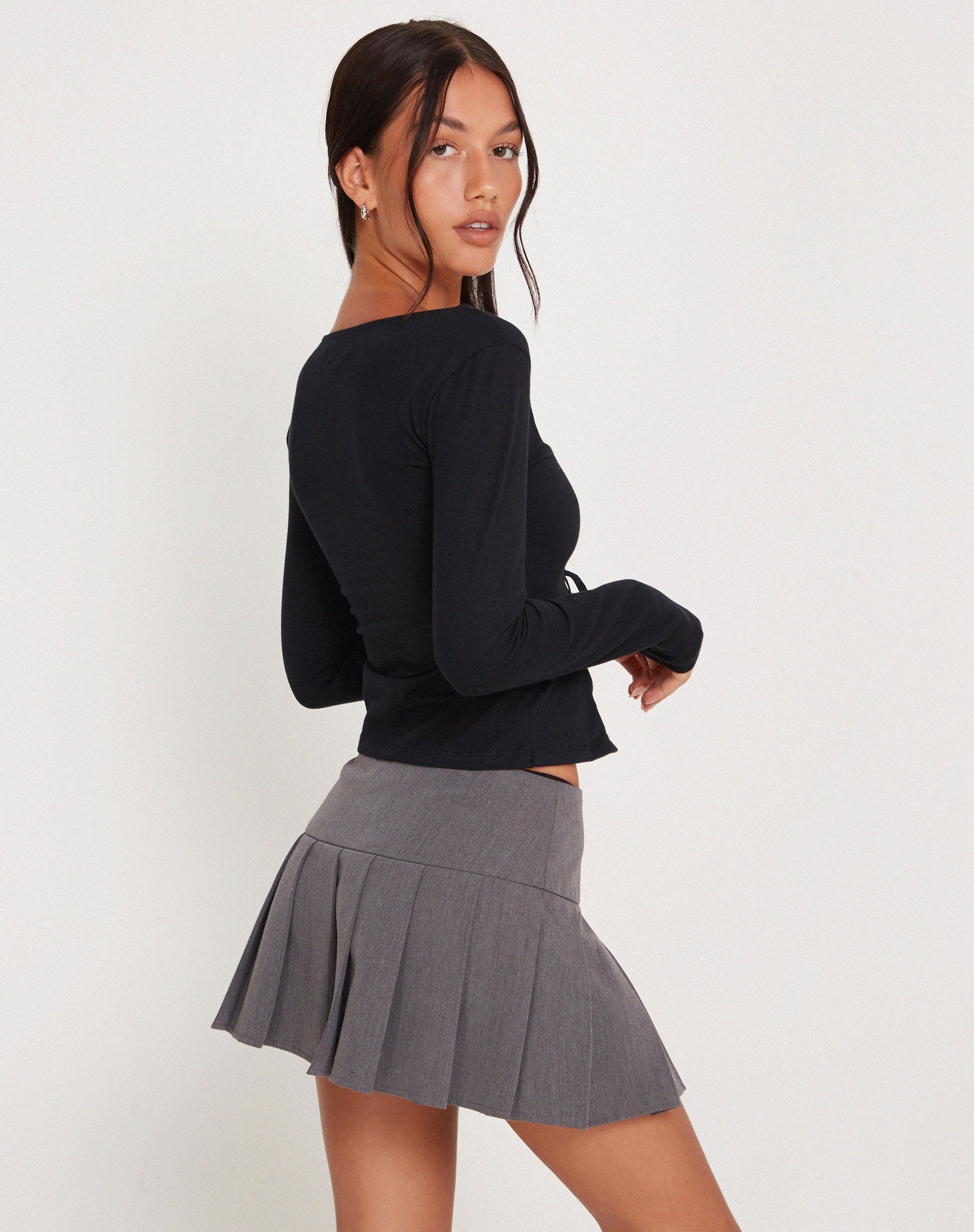 Image de Josette Long Sleeve Lace Up Top in Black